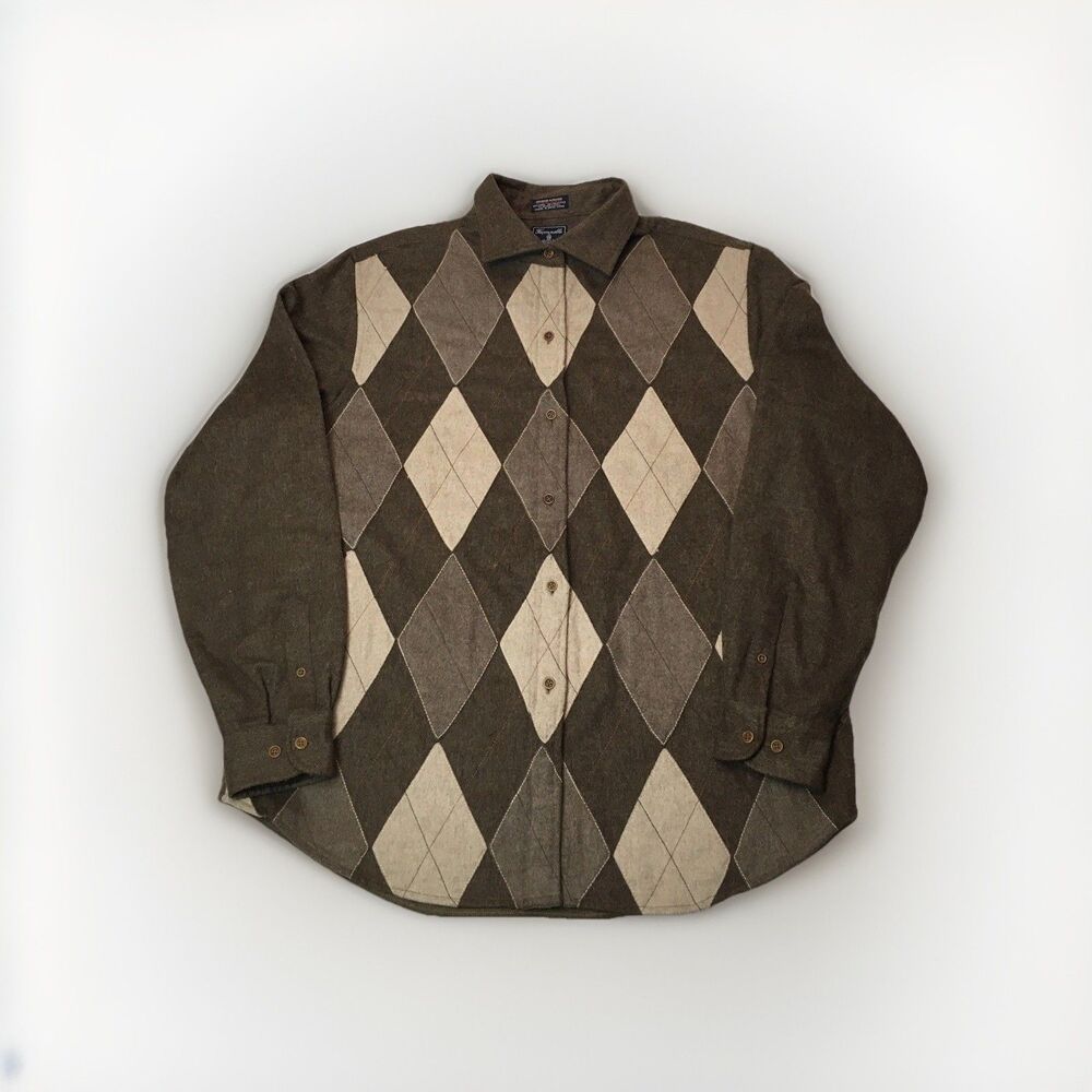 FACONNABLE Goldberg Designer Mens XL Brown Wool Argyle Diamond Patchwork EUC